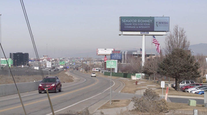 A billboard thanking Sen. Mitt Romney for denouncing violence at the U.S. Capitol.