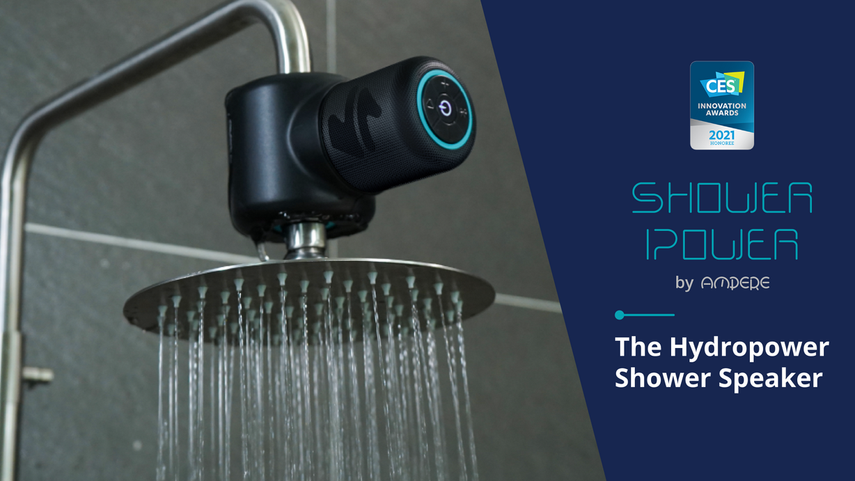 Ampere's water-powered Bluetooth shower speaker.