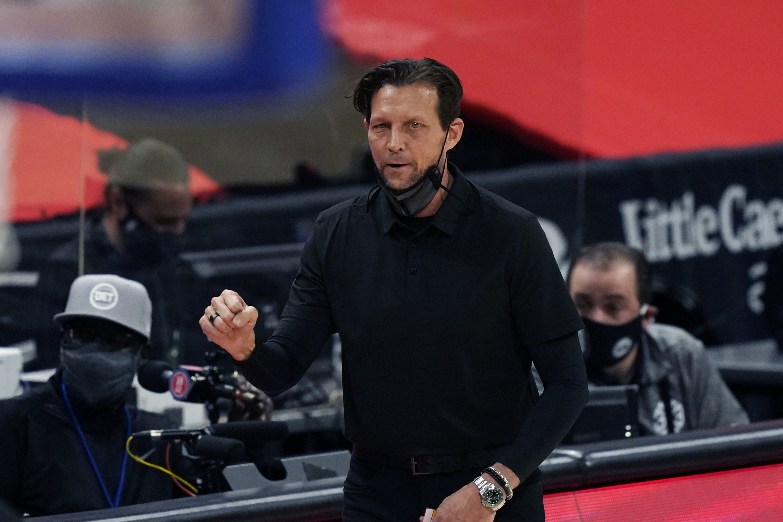Utah Jazz head coach Quin Snyder looks on from the sideline during the first half of an NBA basketball game against the Detroit Pistons, Sunday, Jan. 10, 2021, in Detroit. (AP Photo/Carlos Osorio) [Jan-15-2021]