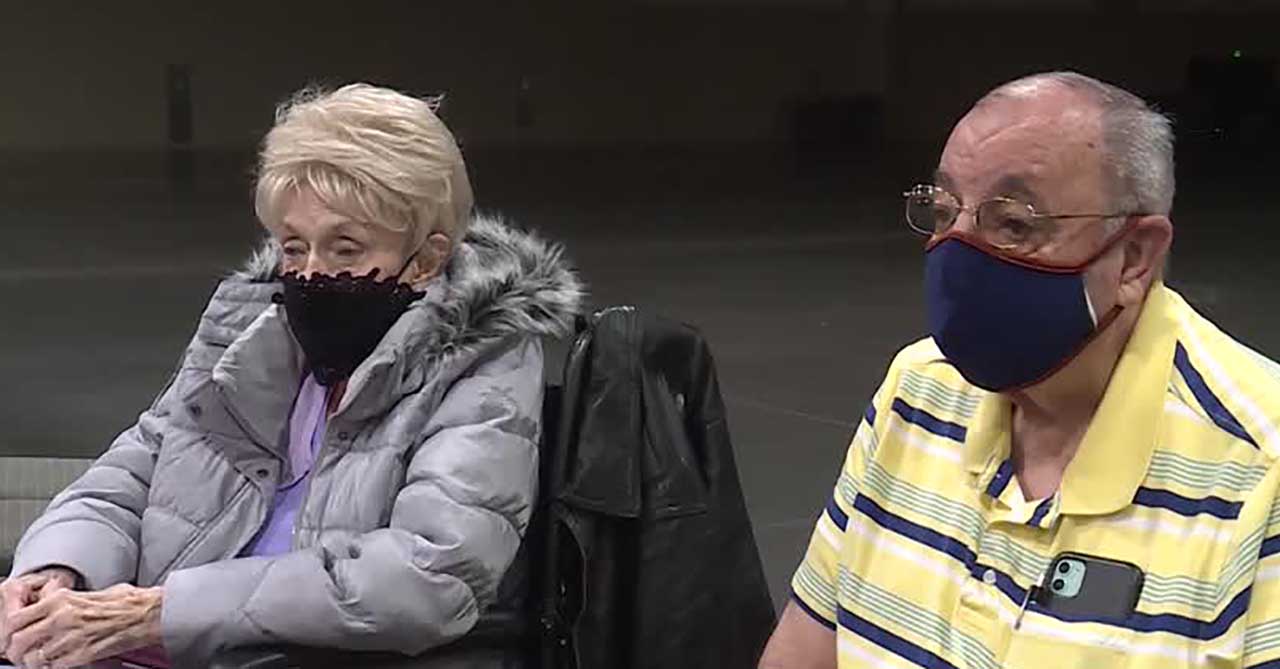 Richard and Joyce Durrant receive COVID-19 vaccinations at Salt Lake County's new mass vaccination site at the Mountain America Expo Center Monday, Jan. 18, 2021.