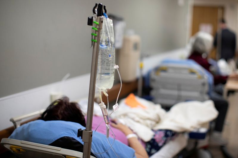 FILE PHOTO: Patients are held in the hallway as St. Mary Medical Center resorts to using tents outside to handle the overflow at its 200 bed hospital  in Apple Valley, California, U.S., January 12, 2021. REUTERS/Mike Blake