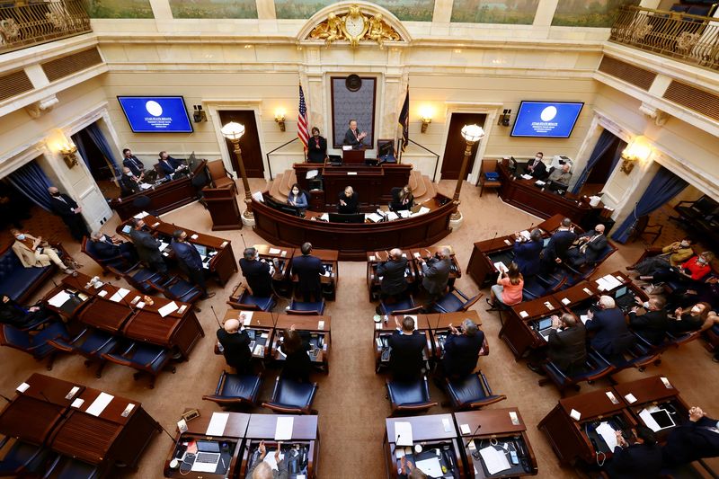 Senate President Stuart Adams opens Utah State
Legislature 2021 legislative session at the Capitol in Salt Lake
City on Tuesday, Jan. 19, 2021.