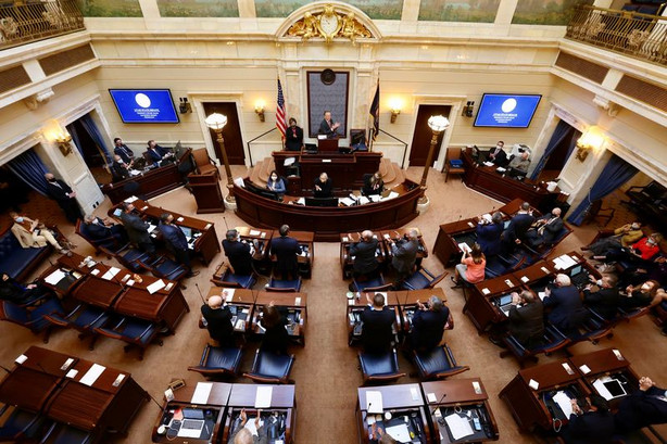 Senate President Stuart Adams opens Utah State
Legislature 2021 legislative session at the Capitol in Salt Lake
City on Tuesday, Jan. 19, 2021.