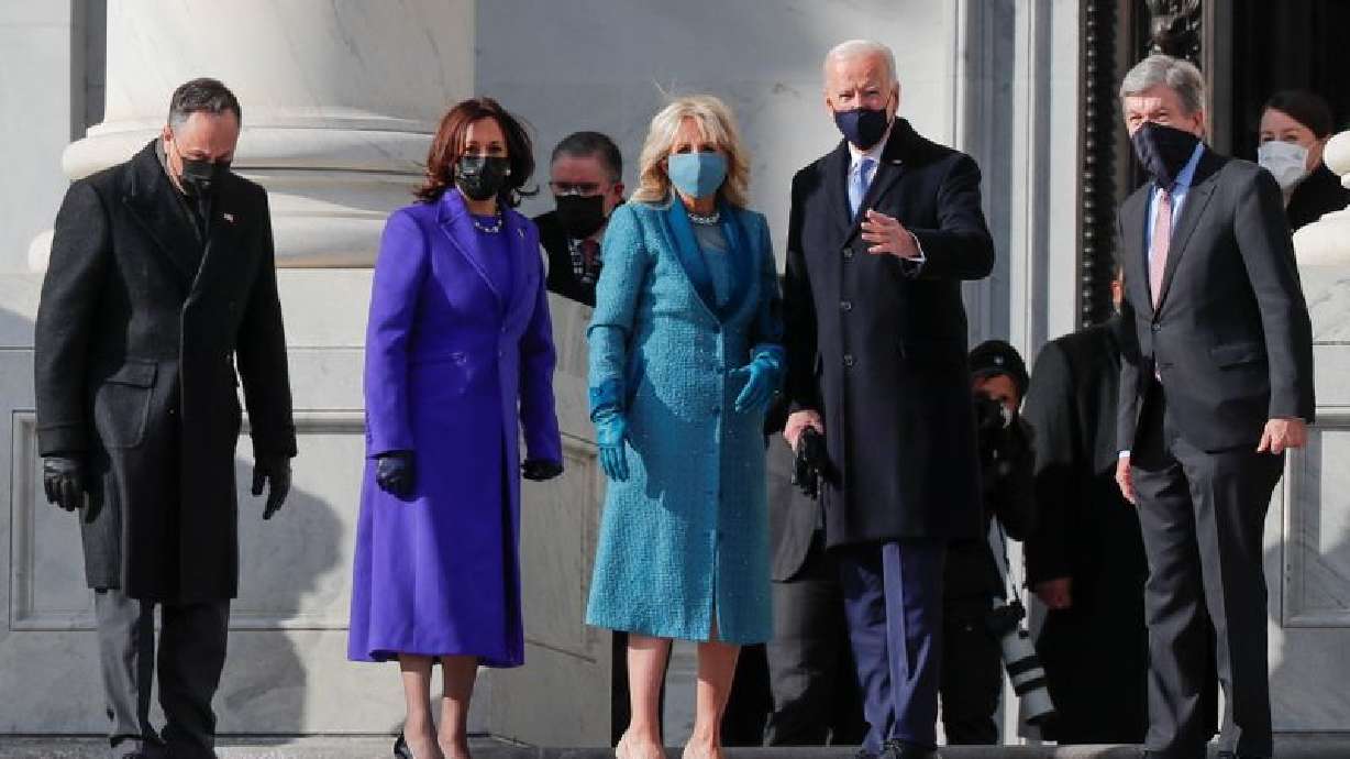 U.S. President-elect Joe Biden, his wife Jill Biden, Vice President-elect Kamala Harris, her husband Doug Emhoff, and U.S. Senator Roy Blunt (R-MO) arrive ahead of the inauguration of Biden, in Washington, U.S., January 20, 2021. REUTERS/Mike Segar