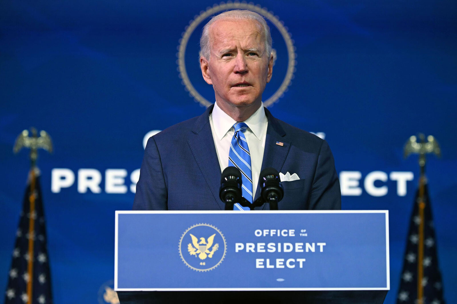President-elect Joe Biden delivers remarks on the public health and economic crises at The Queen theater in Wilmington, Delaware on January 14. He will extend student loan payment deferrals until October.