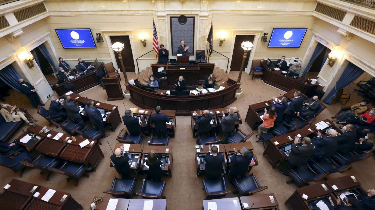 Senate President Stuart Adams, R-Layton, opens the Utah Legislature's 2021 general session in the Senate chamber at the Capitol in Salt Lake City on Tuesday, Jan. 19, 2021.