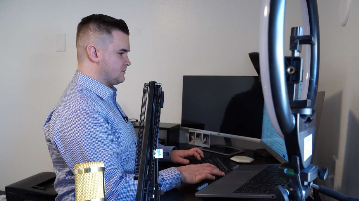 Jayden Bell uses a stand up desk so he isn't sitting for extended hours each day. He also takes regular 'exercise snacks' throughout the day to keep his body moving.