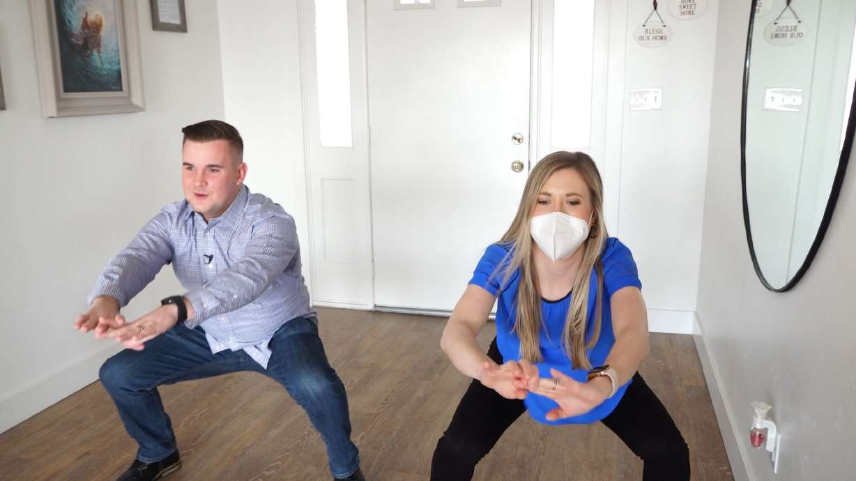 Jayden Bell shows KSL's Aley Davis what type of workouts he does for an 'exercise snack' during the middle of the workday.