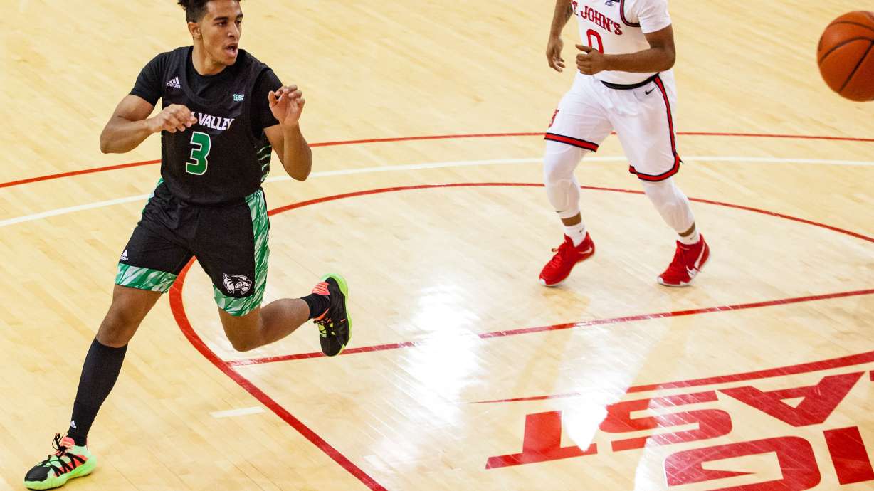 Utah Valley guard Blaze Nield catches a pass in the post during a game in this file photo against St. John's, Saturday, Jan. 23, 2021 in Queens, N.Y.