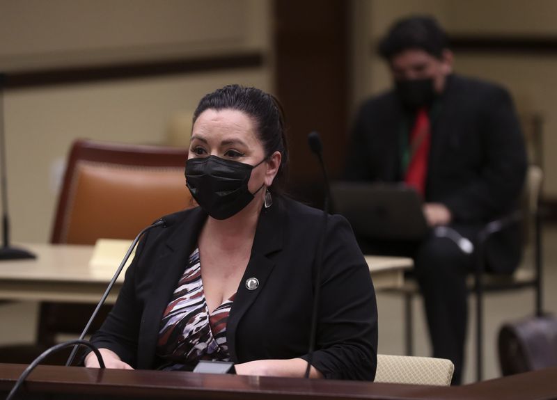 Rep. Angela Romero, D-Salt Lake City, talks about
HB0168, which seeks to prohibit over-the-counter sexual assault
evidence kits, during a House Law Enforcement and Criminal Justice
Standing Committee in the House Building at the Capitol complex in
Salt Lake City on Friday, Jan. 22, 2021.