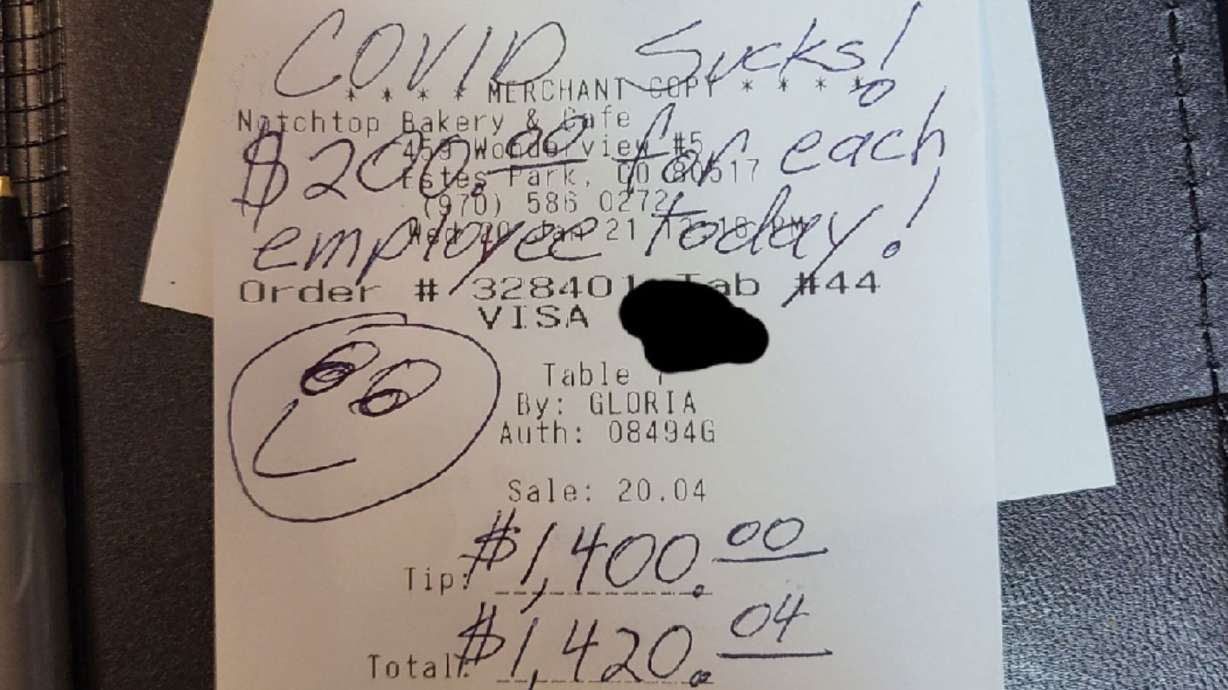 Customer leaves 'COVID sucks!' message and a $1,400 tip at a Colorado restaurant