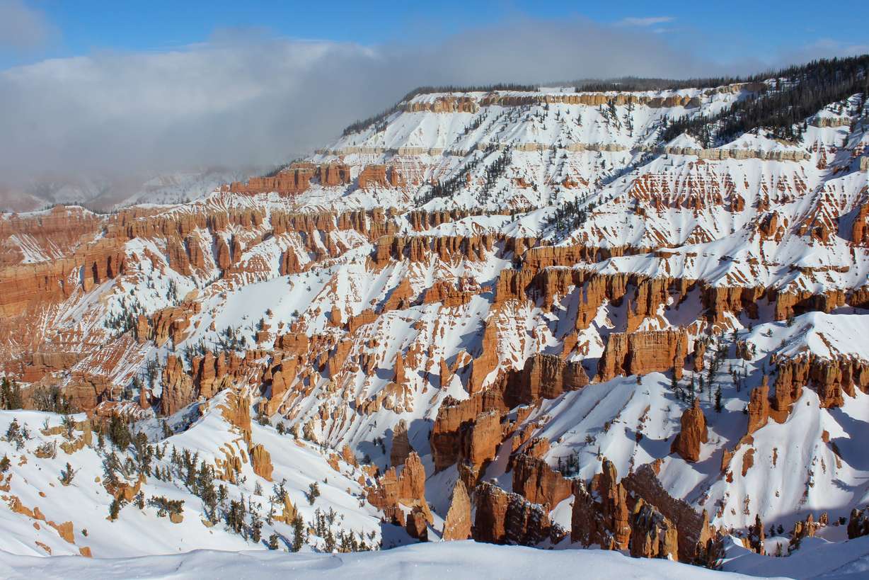 View of Cedar Breaks National Monument in winter.