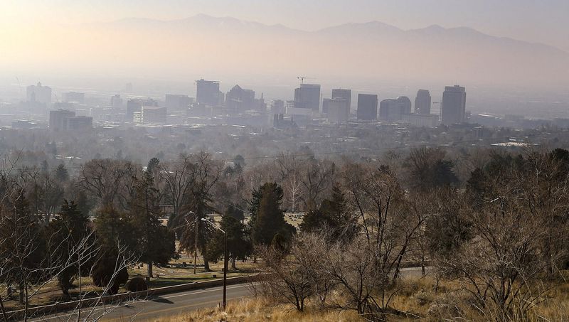 Hazy air pollution fills the Salt Lake Valley on Monday, Dec. 7, 2020.