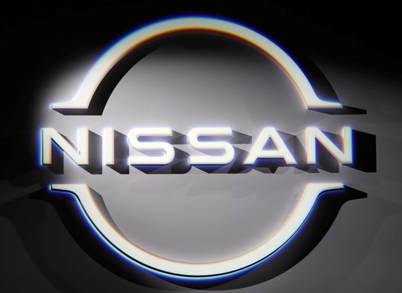 FILE PHOTO: The brand logo of Nissan Motor Corp. is displayed during a press preview at Nissan Pavilion in Yokohama, south of Tokyo, Japan July 14, 2020.    REUTERS/Issei Kato