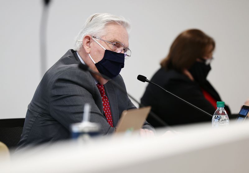 Rep. Lowry Snow, R-Santa Clara, questions Rep. Brady
Brammer, R-Highland, about HB113 during a House Judiciary Standing
Committee at the Capitol in Salt Lake City on Wednesday, Jan. 27,
2021. The bill would allow pregnant women to seek payment of 50% of
her out-of-pocket pregnancy and delivery medical costs and
insurance premiums from the biological father. If paternity is
disputed, he would owe not need to pay under the bill until his
paternity is established.