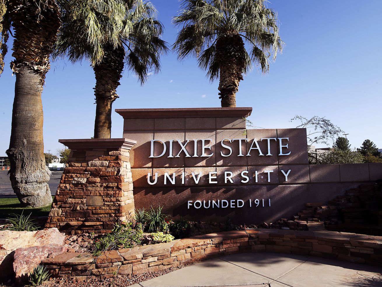 An entrance sign at Dixie State University is pictured
in St. George on Sunday, Oct.11, 2020.