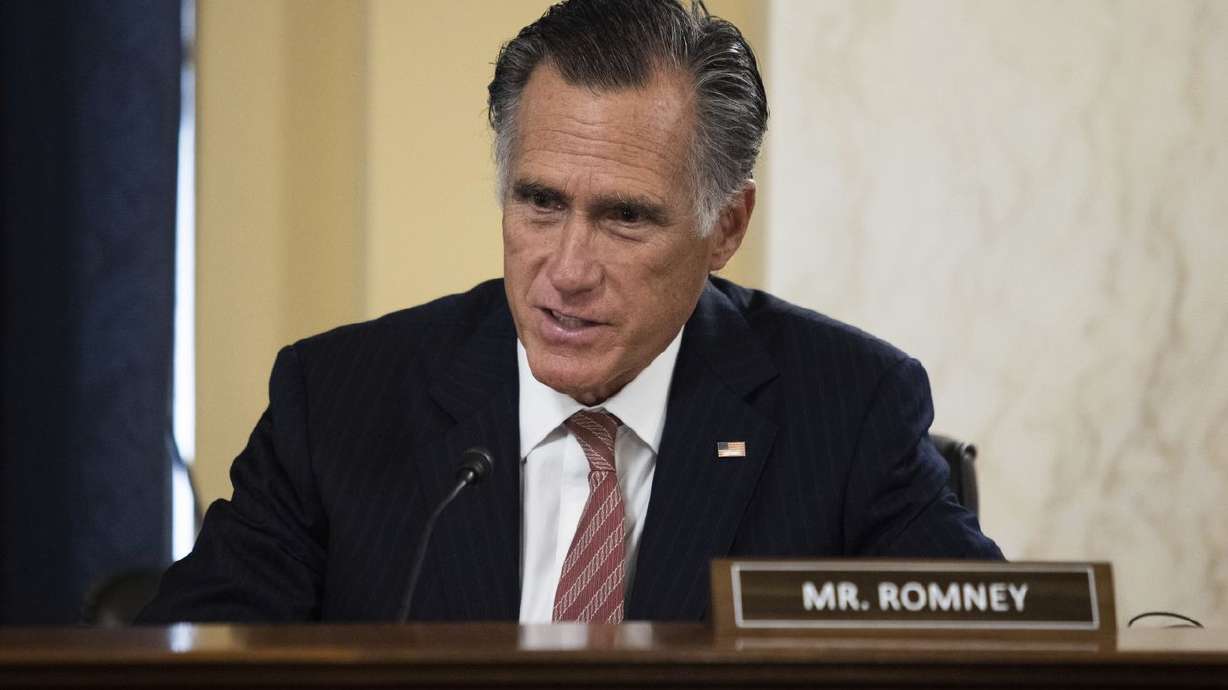 Sen. Mitt Romney, R-Utah, questions Secretary of State
nominee Antony Blinken during his confirmation hearing to be
secretary of State before the Senate Foreign Relations Committee on
Capitol Hill in Washington, Tuesday, Jan. 19, 2021. On Thursday,
Romney unveiled a plan to send American families monthly cash
payments on a permanent basis.
