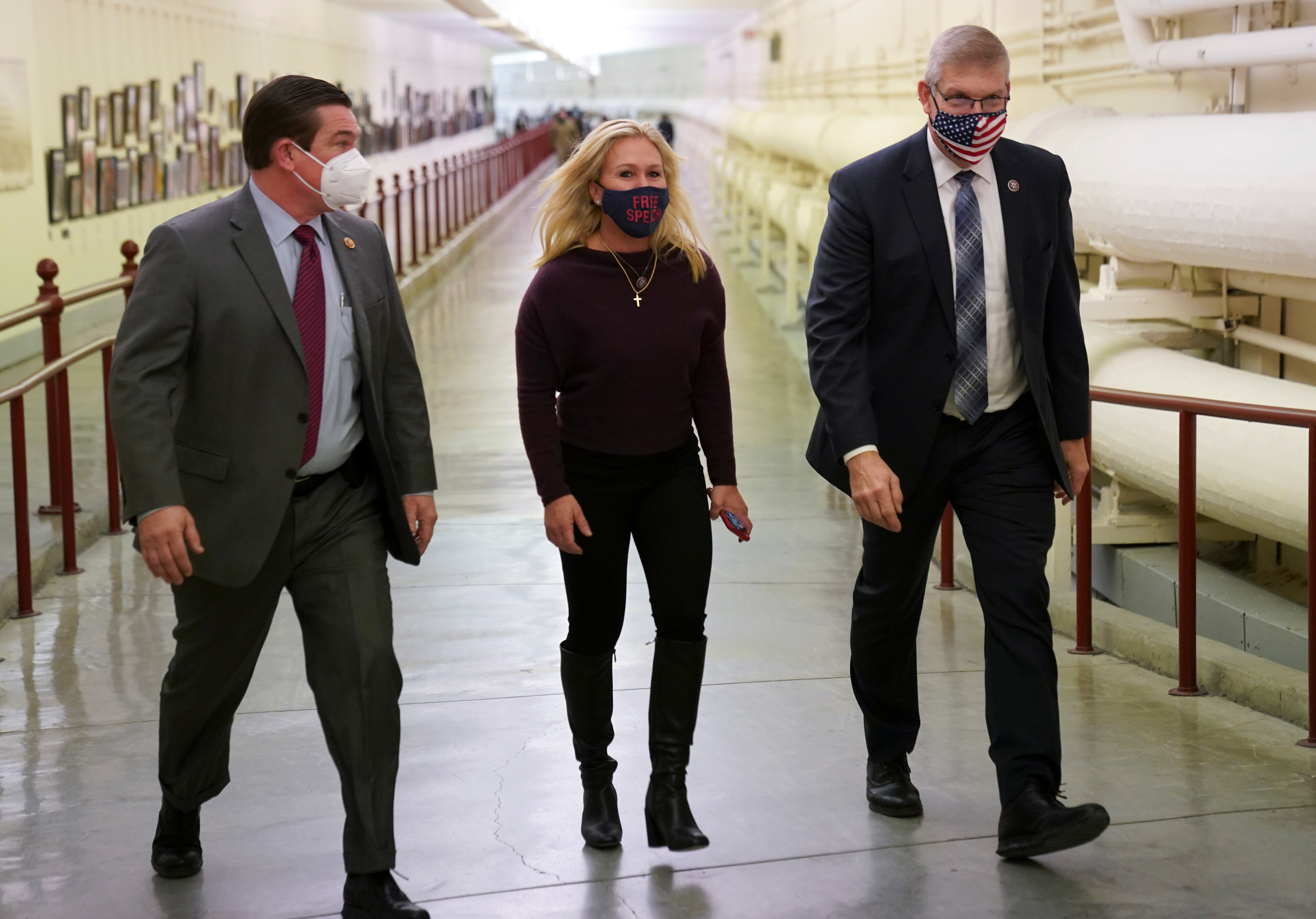 U.S. Representative Marjorie Taylor Greene, R-Ga., walks from her office to the U.S. Capitol prior to a vote in the U.S. House of Representives on a Democratic-backed resolution that would punish Taylor Greene for her incendiary remarks supporting violence against Democrats, on Capitol Hill in Washington, D.C., on Feb. 4, 2021.