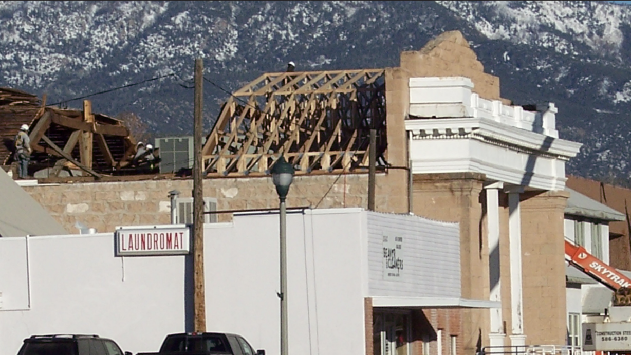 Crews work on renovations to the Philo T. Farnsworth Opera House on Jan. 14, 2020.