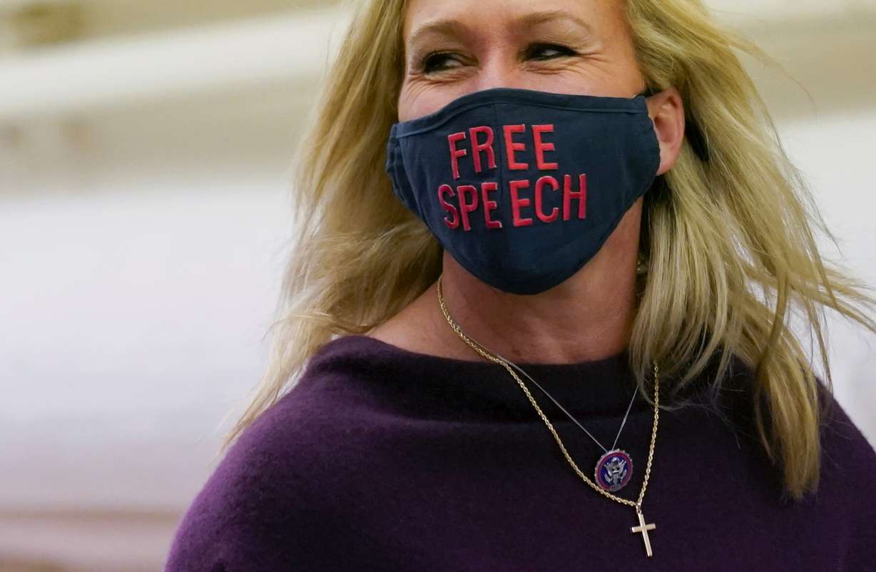 U.S. Representative Marjorie Taylor Greene, R-Ga., makes her way to the U.S. Capitol prior to a vote in the U.S. House of Representatives on a Democratic-backed resolution that would punish Taylor Greene for her incendiary remarks supporting violence against Democrats, on Capitol Hill in Washington, D.C., February 4, 2021.