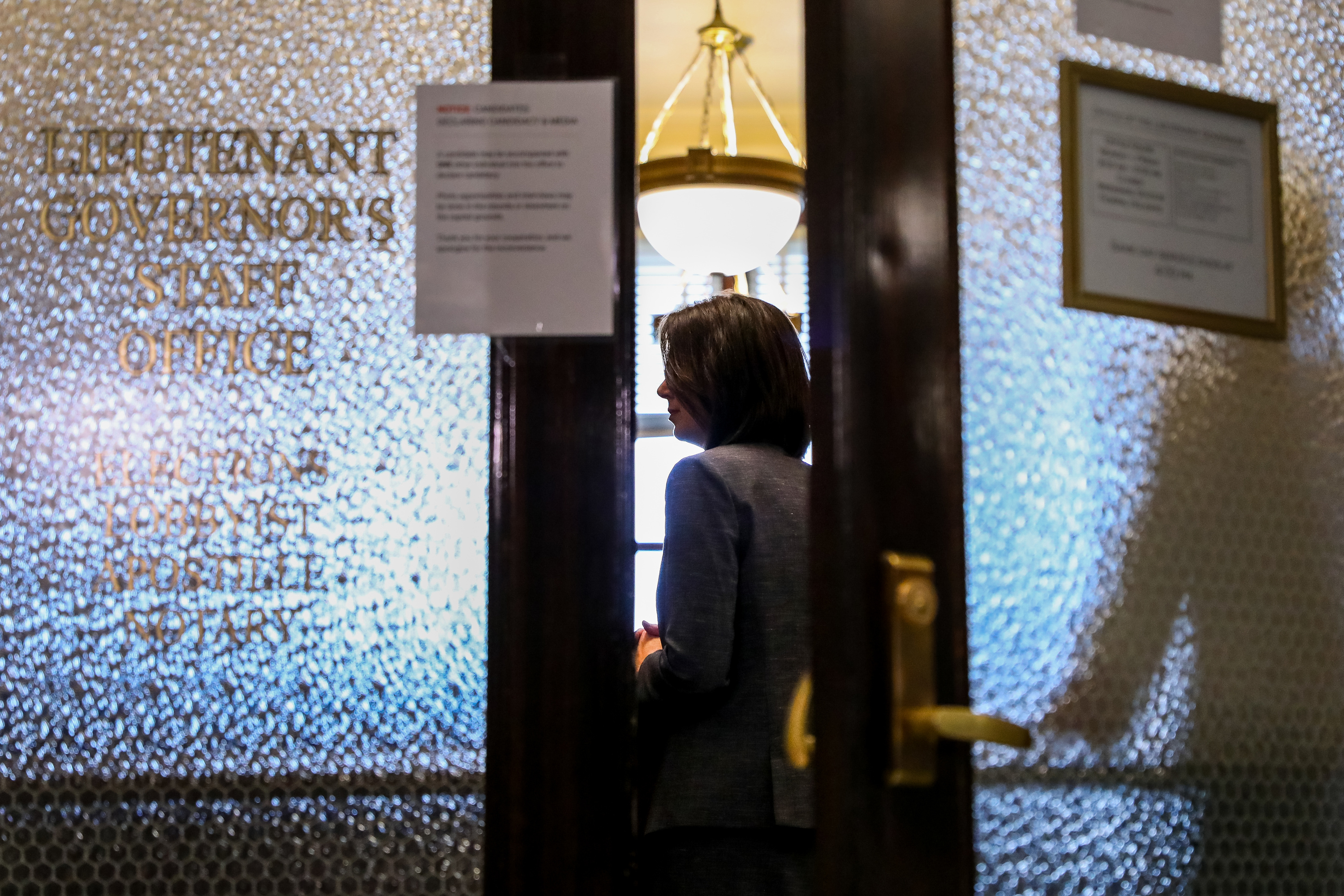 Sen. Deidre Henderson, R-Spanish Fork, files her candidacy for lieutenant governor at the state Capitol in Salt Lake City on Thursday, March 19, 2020. Henderson is joining Republican gubernatorial candidate Lt. Gov. Spencer Cox as his running mate.
