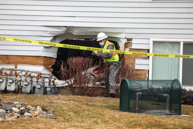 A car that crashed into an apartment building at 331 E.
Summer Pine Lane in South Salt Lake is pictured on Friday Jan. 22,
2021.
