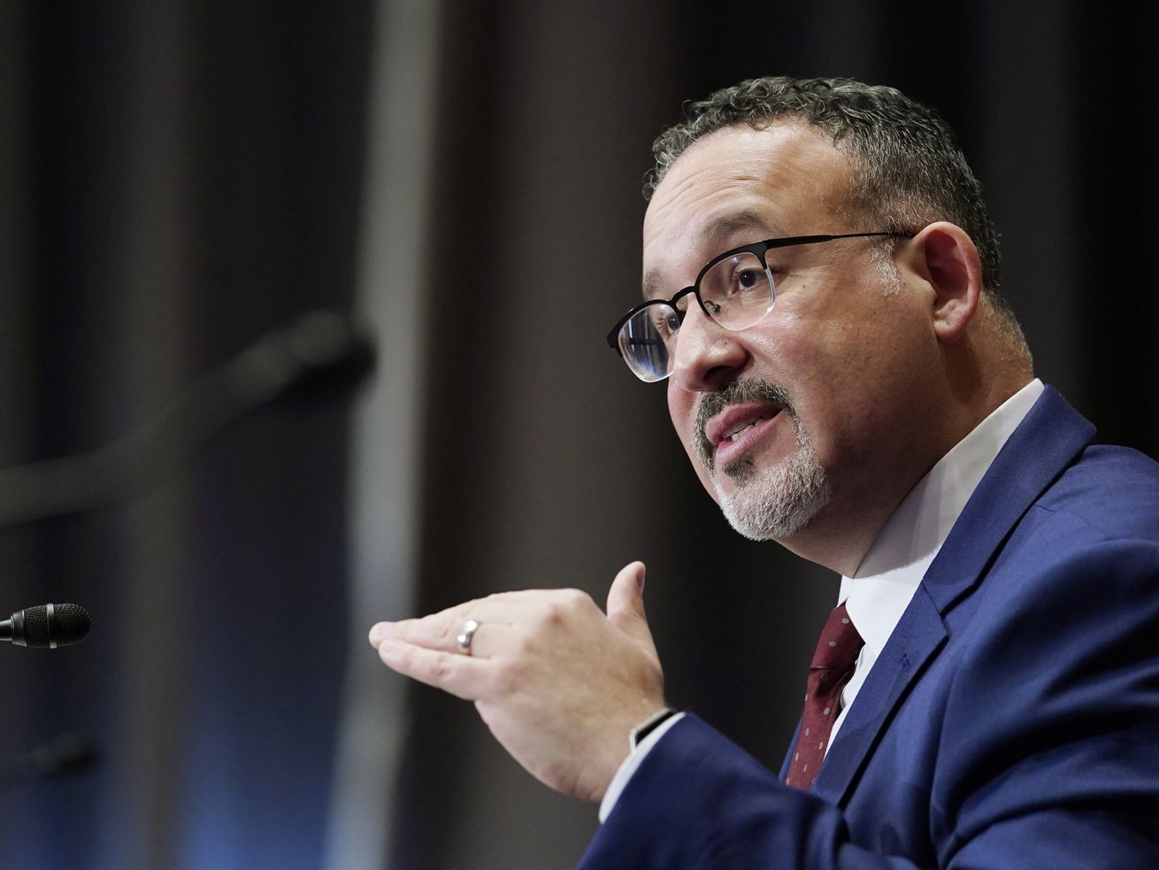 Education Secretary nominee Miguel Cardona testifies
before the Senate Health, Education, Labor and Pensions Committee
during his confirmation hearing on Capitol Hill in Washington on
Wednesday, Feb. 3, 2021.