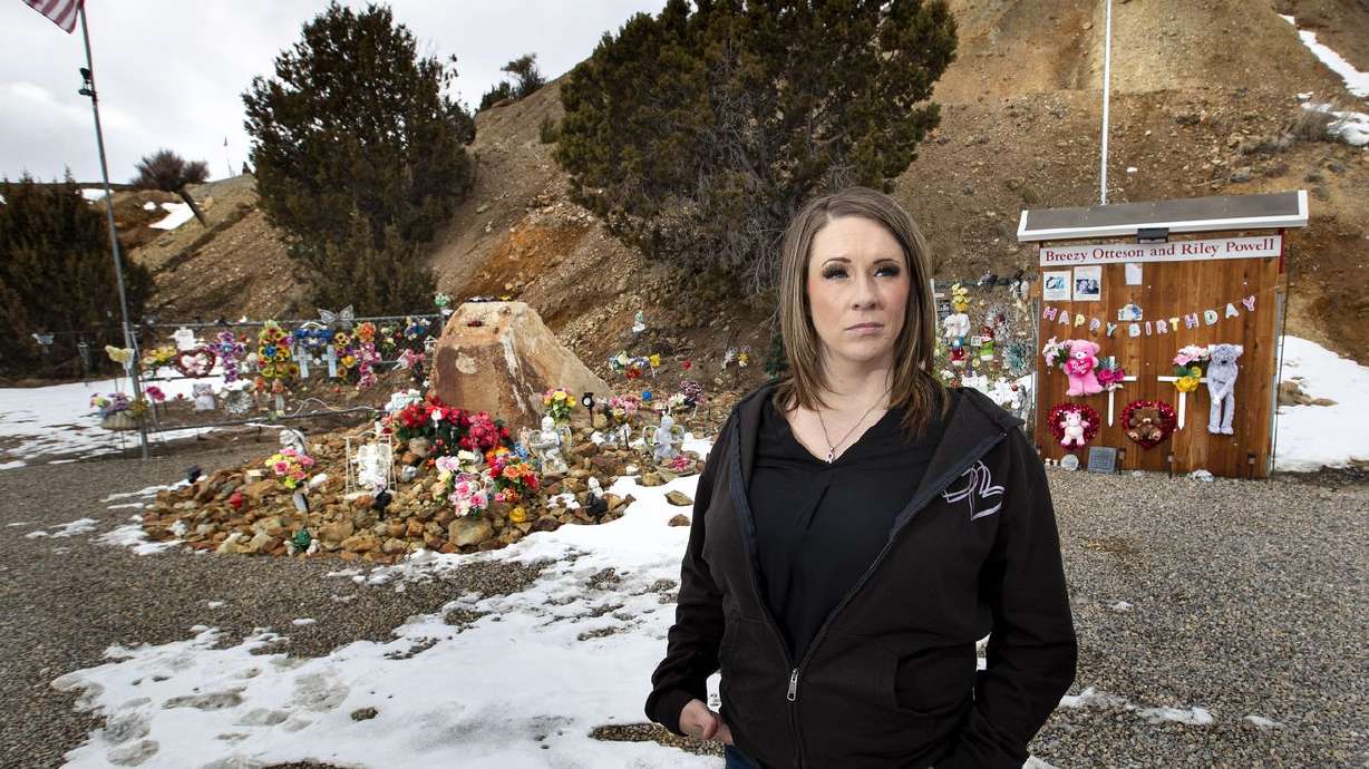 Amanda Hunt poses for a photograph while visiting a
permanent memorial for her niece, Brelynne "Breezy” Otteson, and
Otteson’s boyfriend, Riley Powell, near the Tintic Standard Mine
No. 2 near Eureka, Juab County, on Thursday, Feb. 4, 2021. Otteson
and Powell were brutally murdered and their bodies were found
dumped in the mine shaft in 2018. Davis visited the memorial with
Powell’s father, Bill Powell, and Bill Powell’s girlfriend, Debbie
Rosenbaum.
