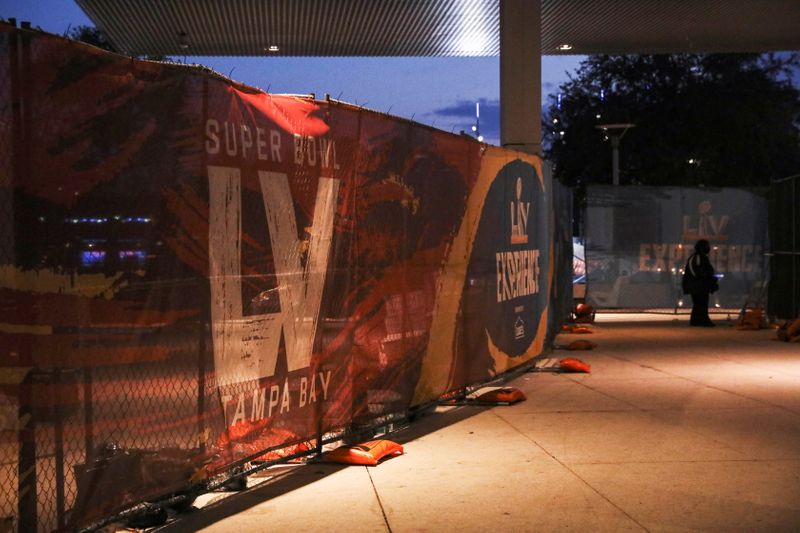 Barriers surround the Super Bowl Experience presented by Lowe’s at Curtis Hixon Waterfront Park ahead of the weekend's Super Bowl LV between the Kansas City Chiefs and Tampa Bay Buccaneers in Tampa, Florida, U.S., February 5, 2021.  REUTERS/Eve Edelheit