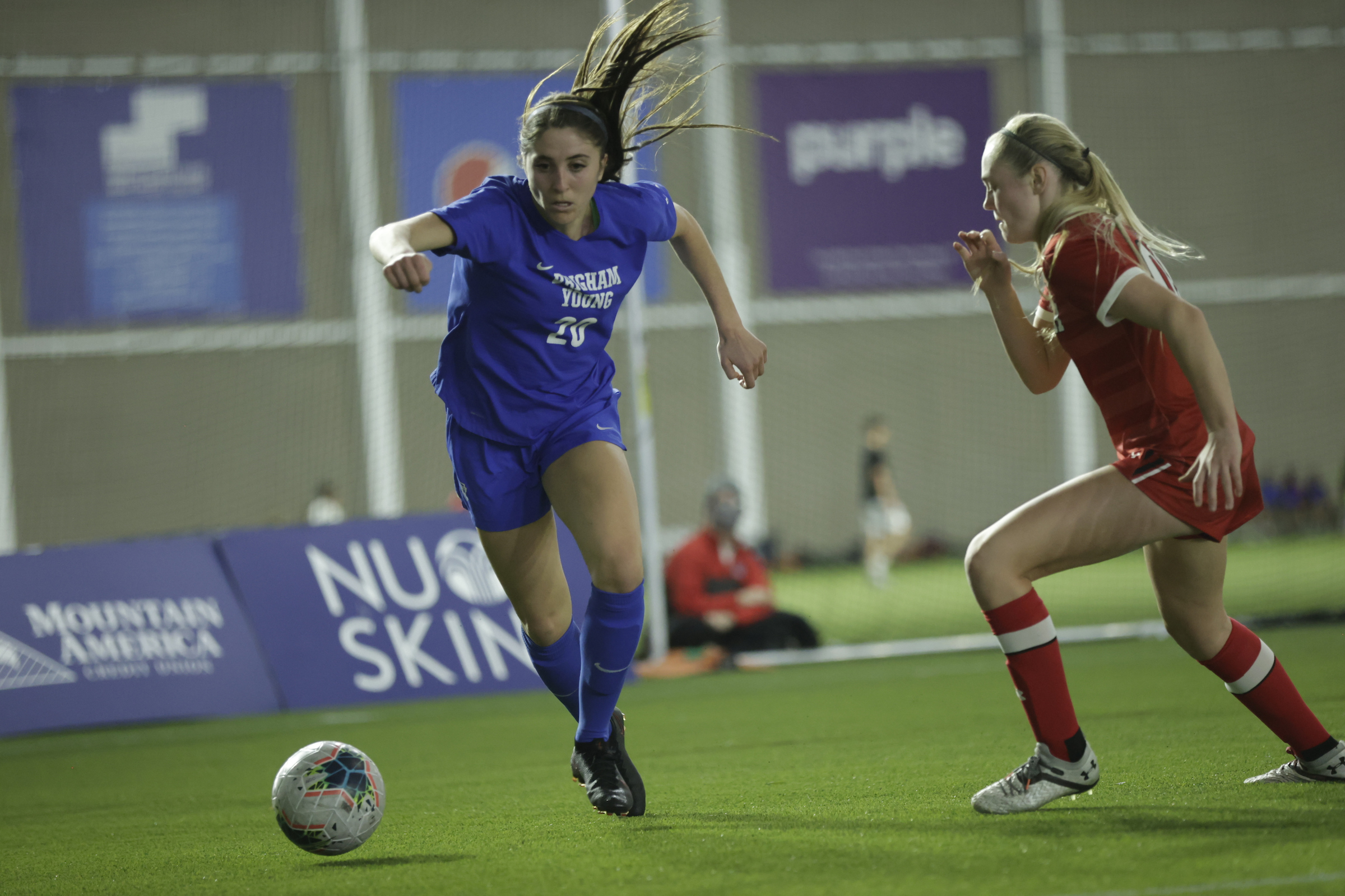 BYU forward Cameron Tucker in the season opener against Utah, Saturday, Feb. 6, 2021 at the RSL indoor training facility in Herriman.