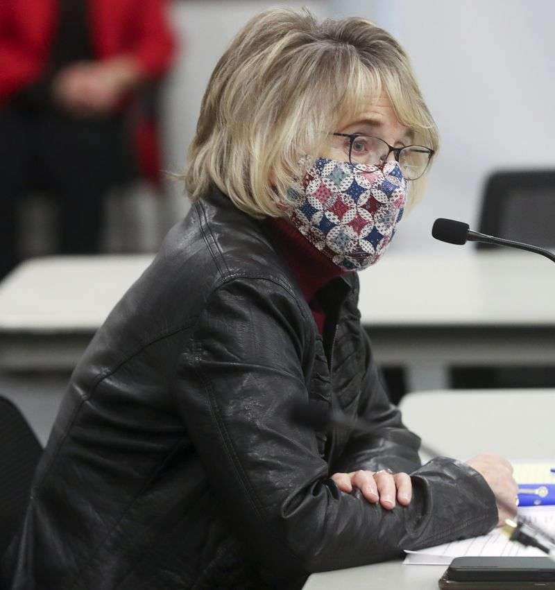 Rep. Susan Pulsipher, R-South Jordan, discusses HB72
with members of the House Public Utilities, Energy and Technology
Standing Committee at the State Office Building in Salt Lake City
on Wednesday, Feb. 3, 2021. The bill would establish filter
requirements and enforcement mechanisms for tablets and smartphones
activated in the state on or after Jan. 1, 2022.