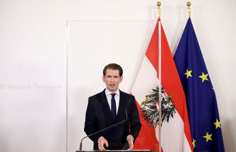 FILE PHOTO: Austria's Chancellor Sebastian Kurz holds a news conference as the spread of the coronavirus disease (COVID-19) continues in Vienna, Austria December 18, 2020. REUTERS/Lisi Niesner/File Photo