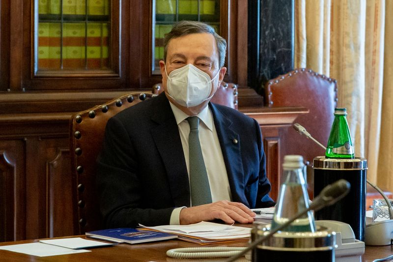 Italy's Prime Minister designate Mario Draghi looks on during the second round of his talks on forming a new government, in Rome, Italy, February 9, 2021. Ufficio Stampa Camera dei Deputati/Handout via REUTERS ATTENTION EDITORS THIS IMAGE HAS BEEN SUPPLIED BY A THIRD PARTY.