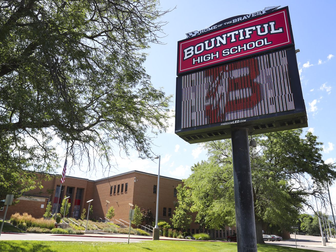The marquee at Bountiful High School in Bountiful is
pictured on Monday, July 13, 2020.