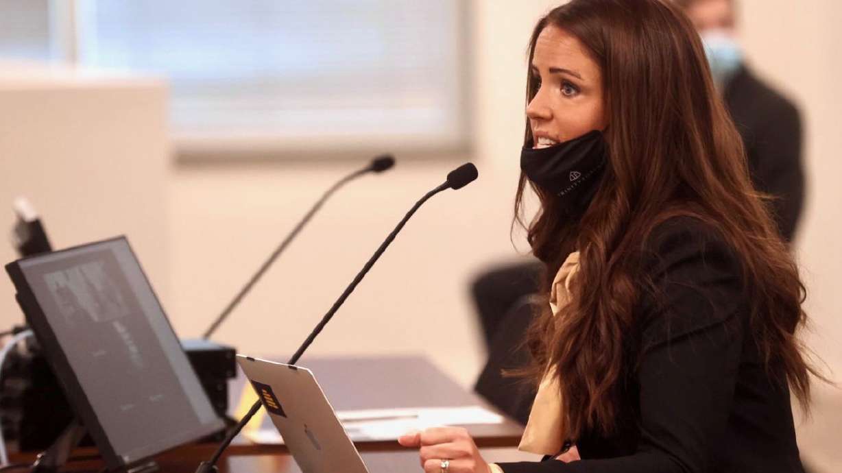 Bill sponsor Rep. Kera Birkeland, R-Morgan, speaks
Thursday, Feb. 11, 2021 to the House Education Committee.