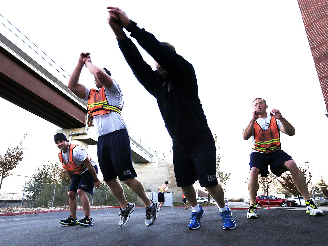 Cadets do standing long jumps as they train at Peace
Officer Standards and Training in Sandy on Monday, Nov. 23, 2015.