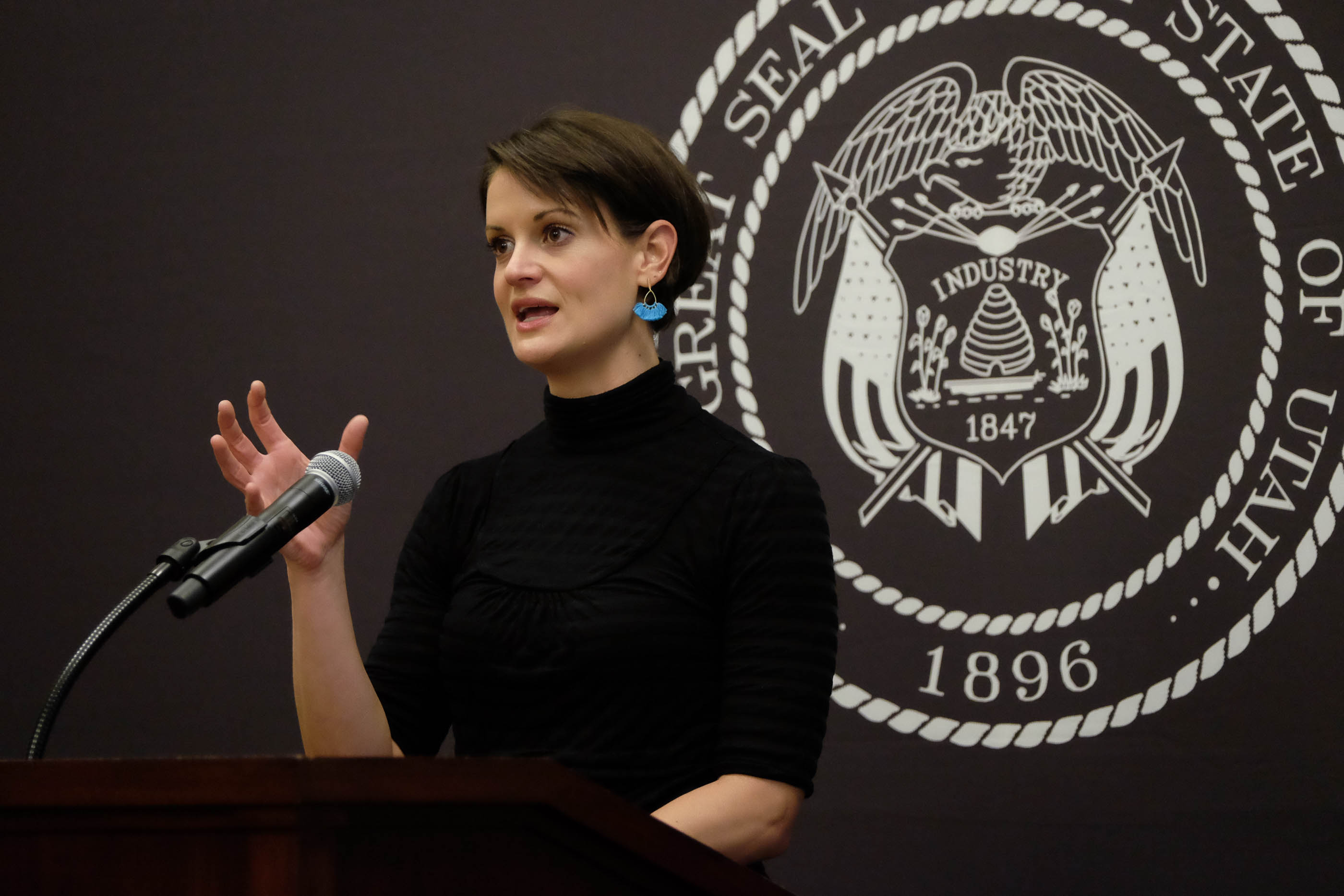 State epidemiologist Dr. Angela Dunn speaks at a COVID-19 briefing at the Capitol in Salt Lake City on Thursday, Feb. 11, 2021.