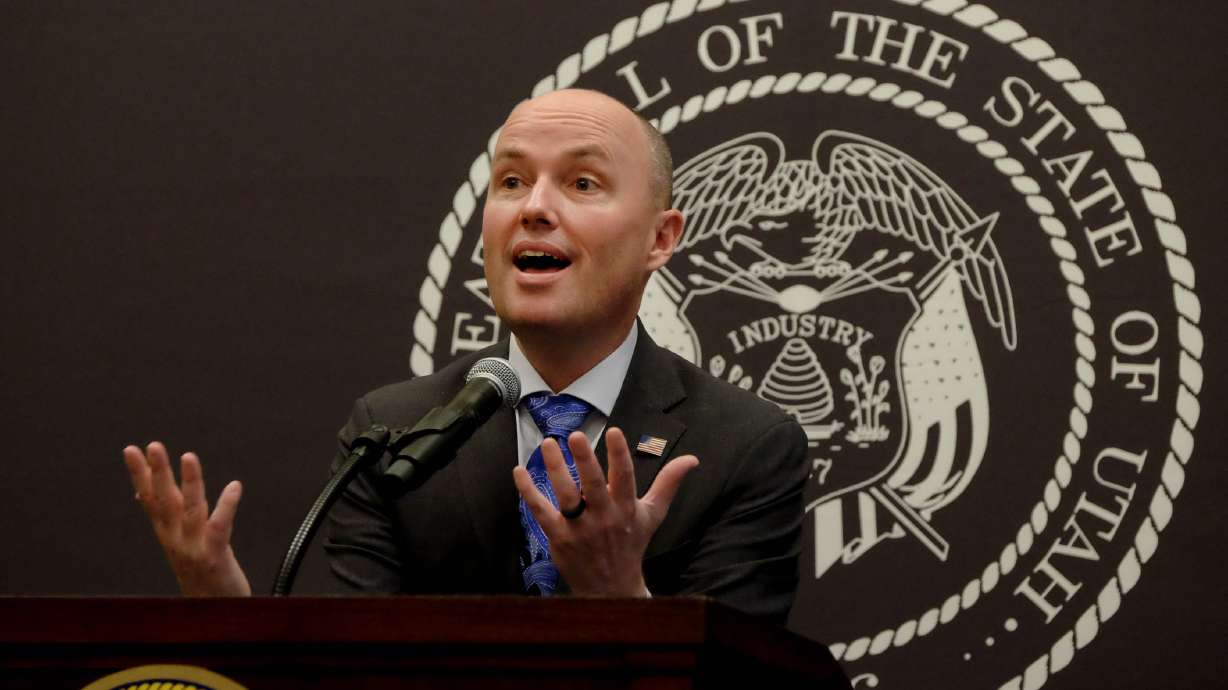 Gov. Spencer Cox speaks at a COVID-19 briefing at the Capitol in Salt Lake City on Thursday, Feb. 11, 2021.
