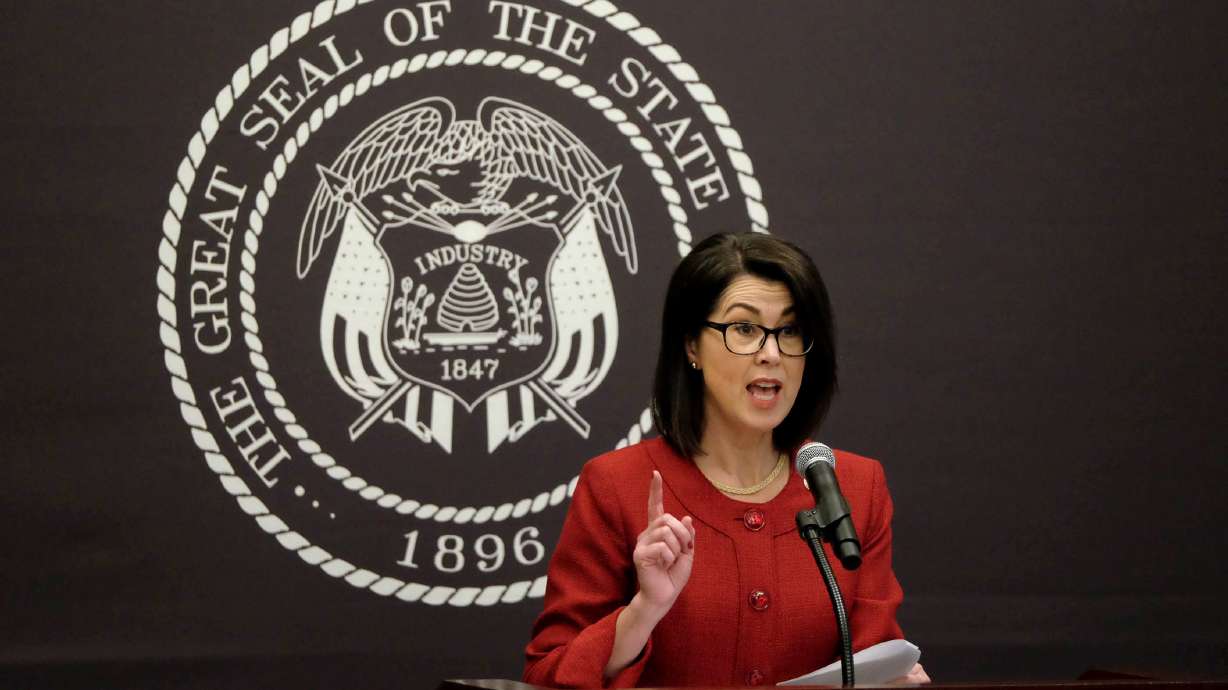 Lt. Gov. Deidre Henderson speaks at a COVID-19 briefing at the Capitol in Salt Lake City on Thursday, Feb. 11, 2021.