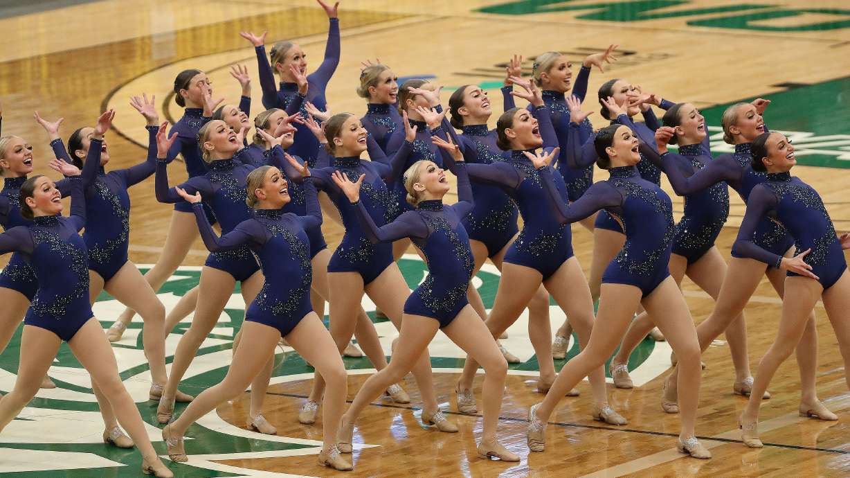 The Bingham drill team competes in the dance category of the 6A state finals at the UCCU Center in Orem on Thursday, Feb. 4, 2021.