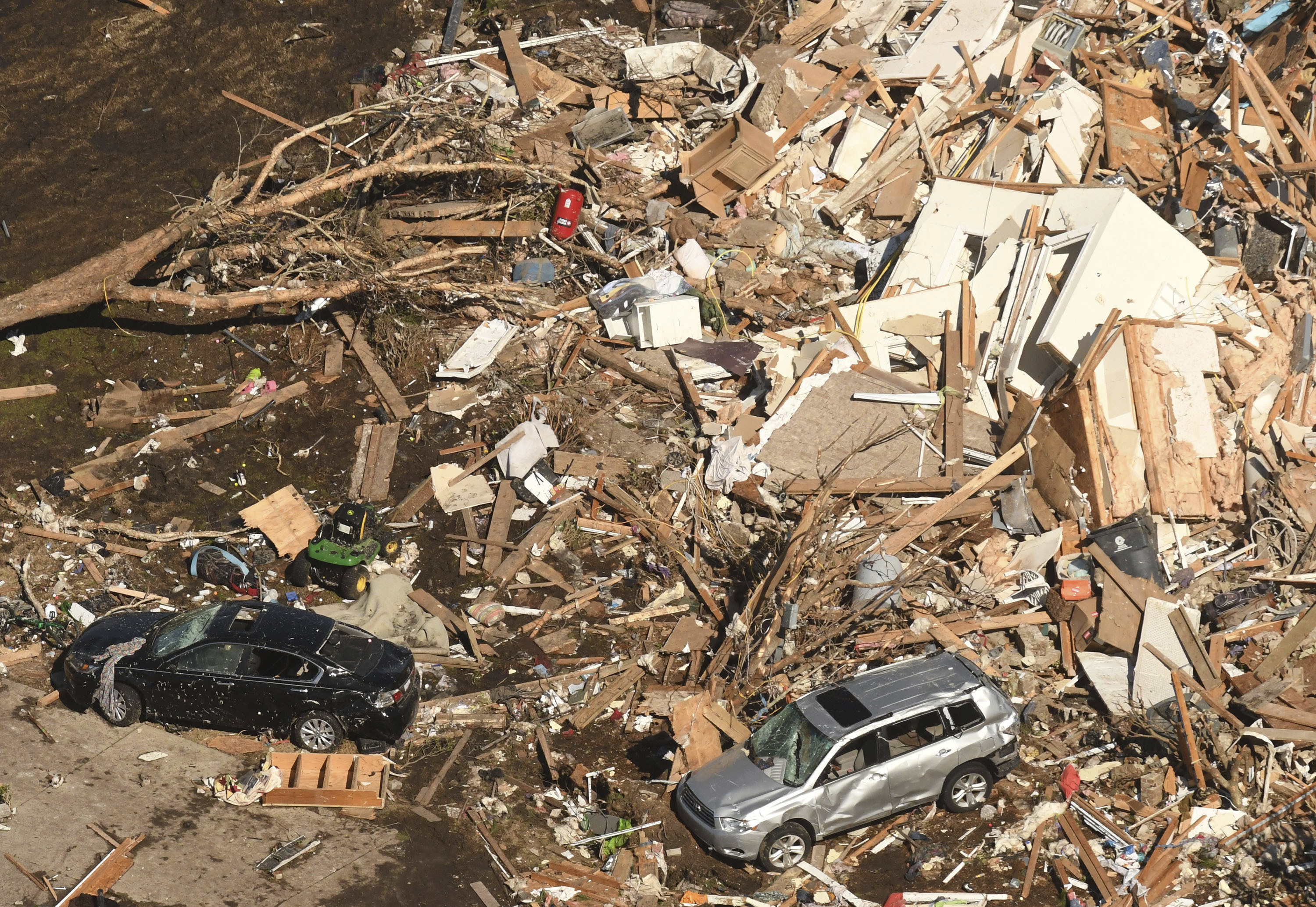 This aerial photo shows the devastation Tuesday Feb. 16, 2021, in the Ocean Ridge Plantation area of Brunswick County, N.C. following a tornado.