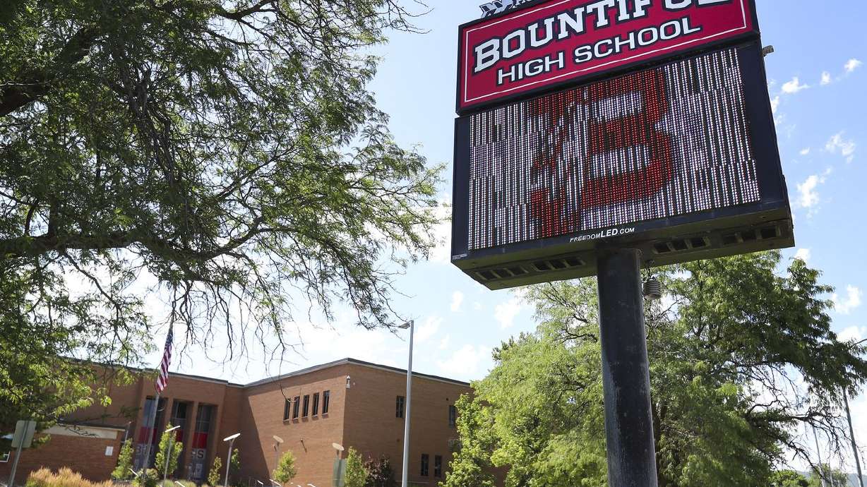 The marquee at Bountiful High School in Bountiful is
pictured on Monday, July 13, 2020.