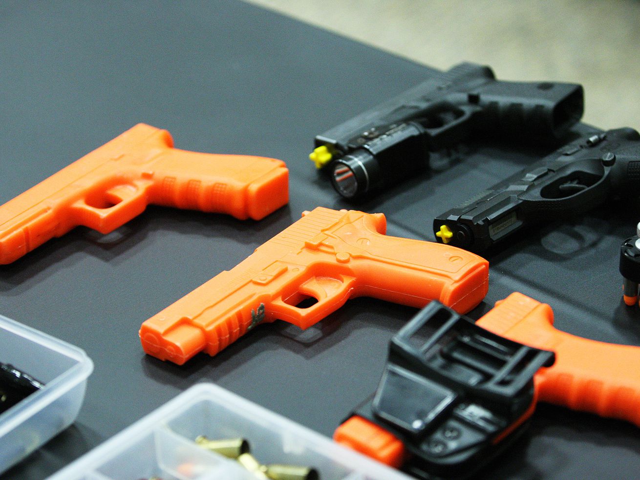 A display is shown at a gun safety and awareness class
at the South Towne Expo Center in Sandy in this Jan. 3, 2015, file
photo.