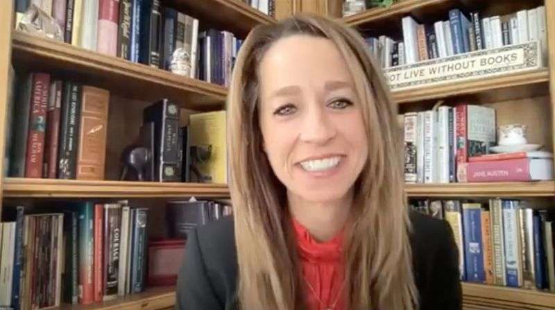 Utah first lady Abby Cox, wife of Utah Gov. Spencer
Cox, attends a Zoom call on Wednesday, Feb. 17, 2021, announcing
February 2021 as Maternal Mental Health Awareness
Month.