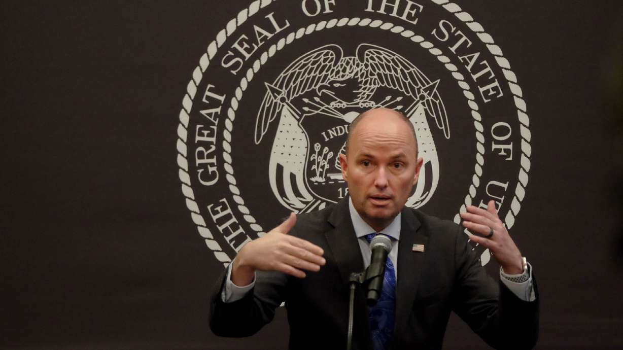 Gov. Spencer Cox speaks at a COVID-19 briefing at the Capitol in Salt Lake City on Thursday, Feb. 11, 2021.