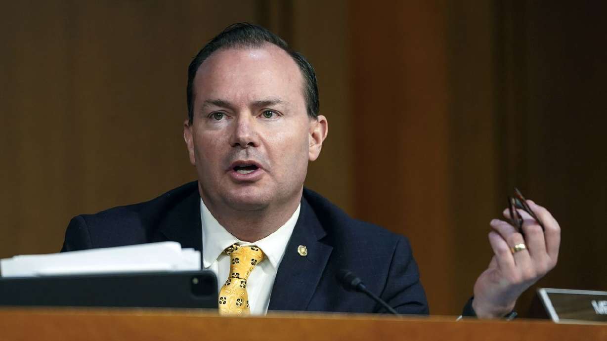 Sen. Mike Lee, R-Utah, speaks during a confirmation
hearing for Judge Merrick Garland, nominee to be attorney general,
before the Senate Judiciary Committee on Monday, Feb. 22, 2021 on
Capitol Hill in Washington.