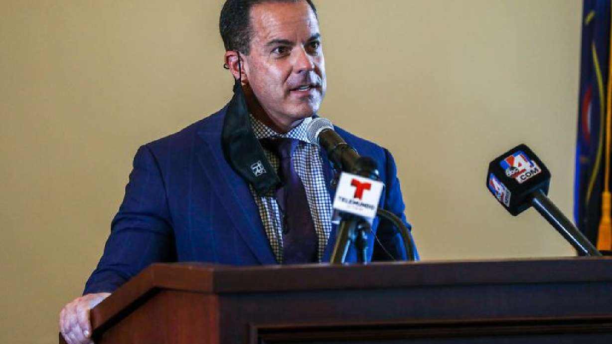House Speaker Brad Wilson, R-Kaysville, speaks during a press conference in Salt Lake City on Feb. 22. Wilson and the House Majority Caucus met with Utah Gov. Spencer Cox Wednesday to discuss forming a working group to address COVID-19 pandemic issues of limited hospital space and health care worker shortages.