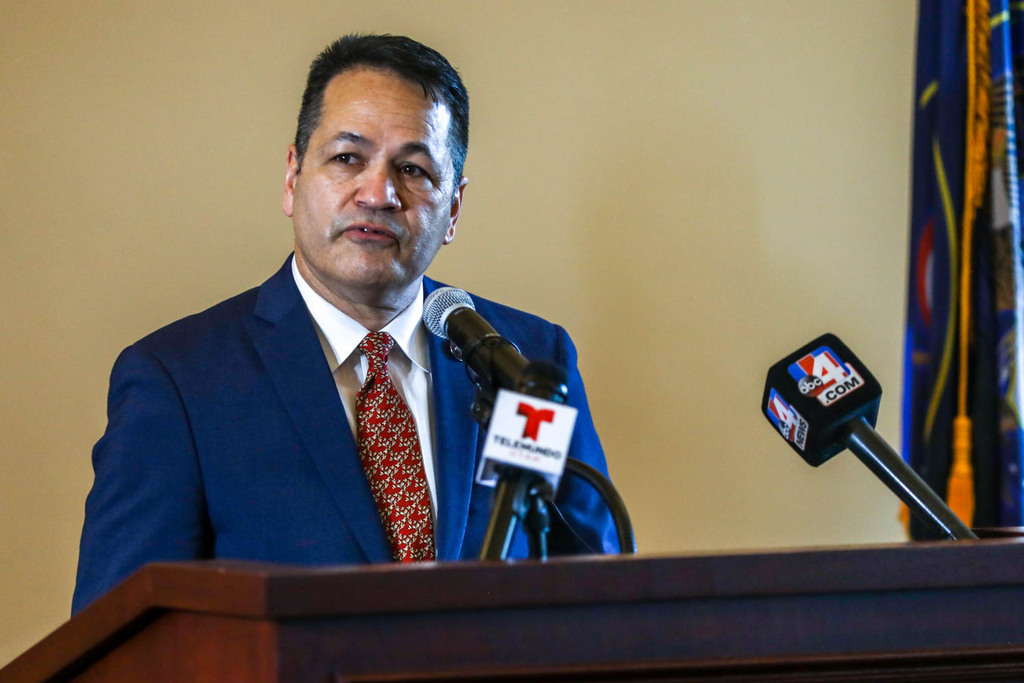 Mario Reeve, a retired senior master sergeant with the Utah Air National Guard, discusses his taxes during a press conference at the Capitol in Salt Lake City on Monday, Feb. 22, 2021, where legislative leaders announced a $100 million tax cut package.