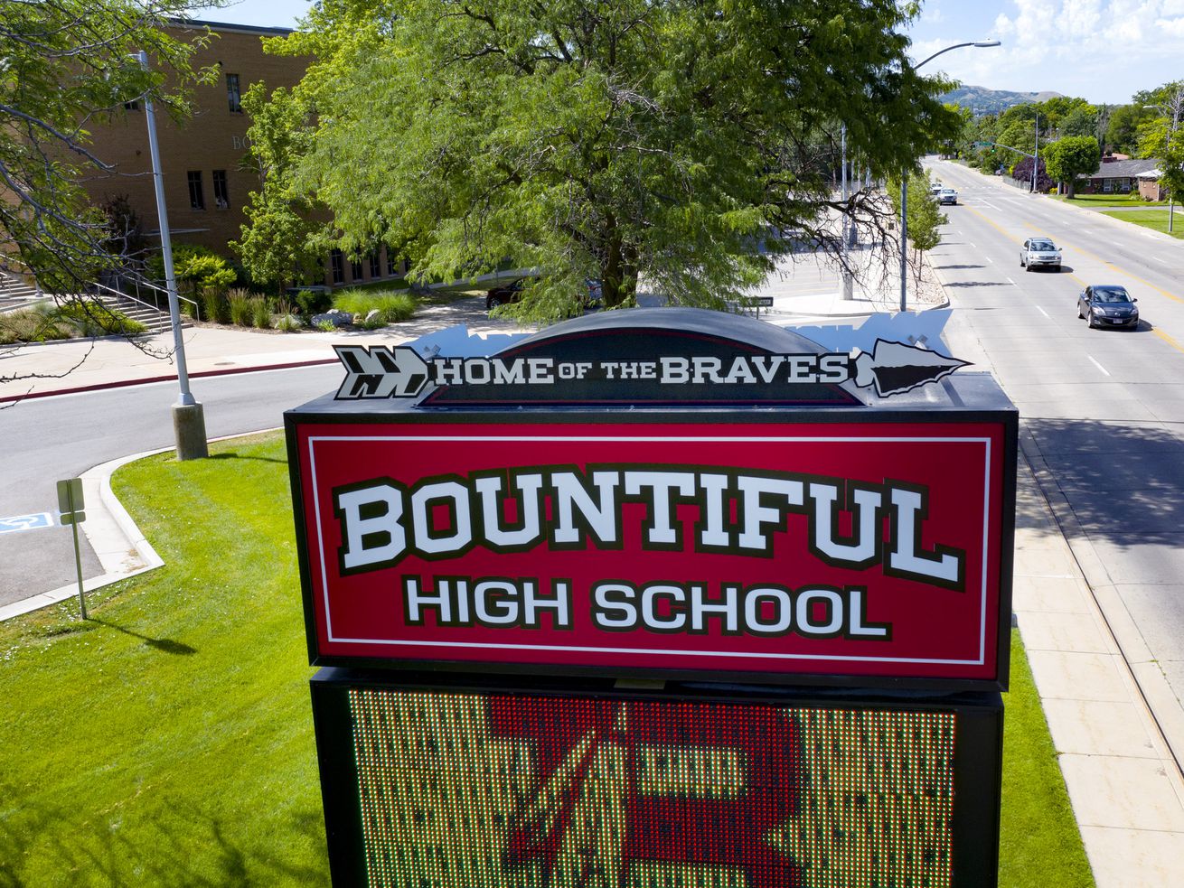 The marquee at Bountiful High School in Bountiful is
pictured on Monday, July 13, 2020.