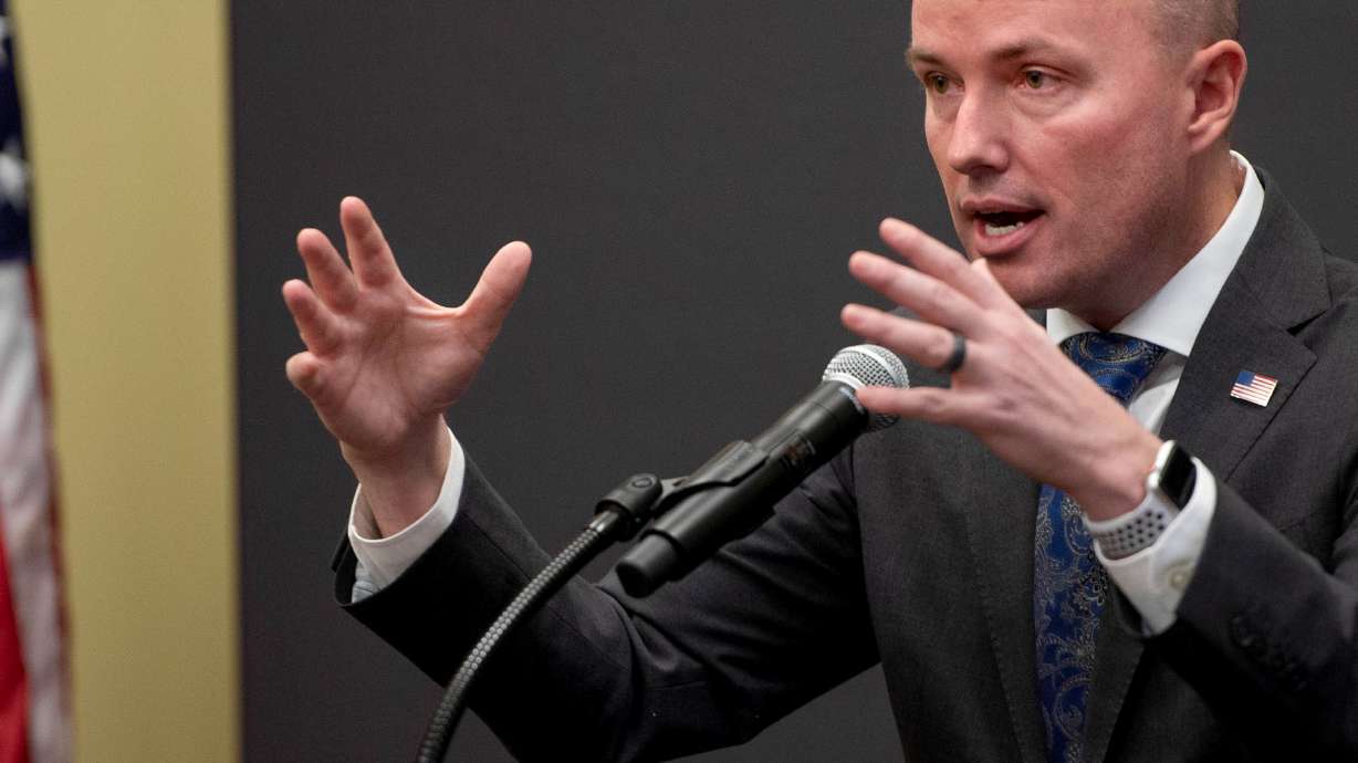 Gov. Spencer Cox speaks at a COVD-19 briefing at the Capitol in Salt Lake City on Thursday, Feb. 25, 2021.